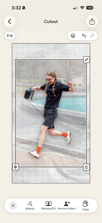 Jodu's press-and-hold toolbar showing Remove BG and Remove Subject options.
