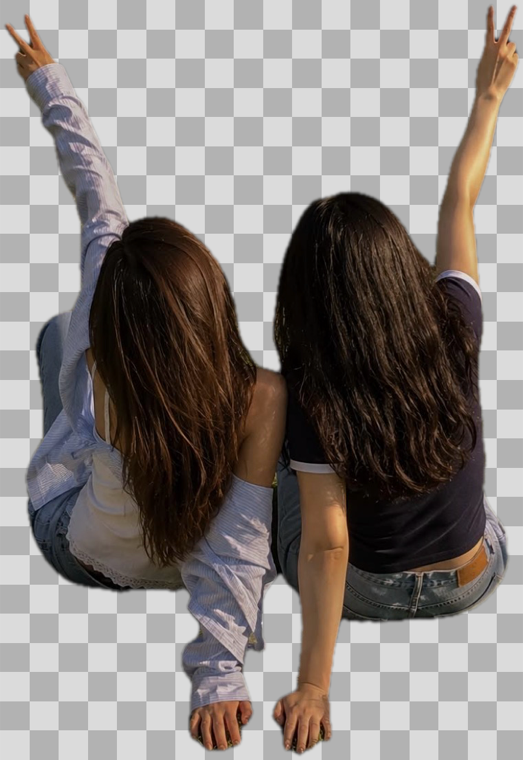 Both people cut out together as a single shape, since there is no seam to split.